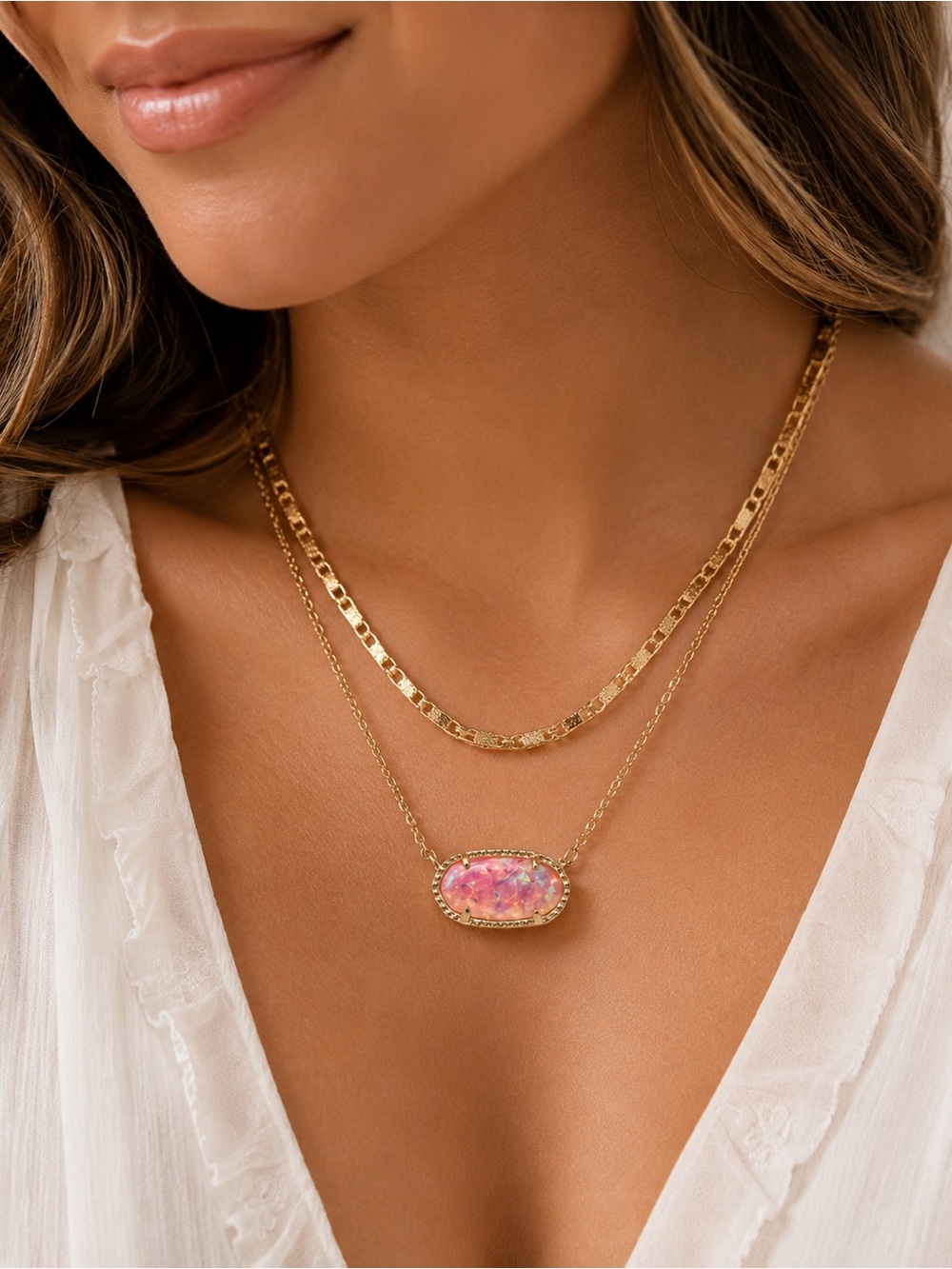 Kendra Scott Gold Necklace with Pink Opal Pendant - Picture 2 of 3